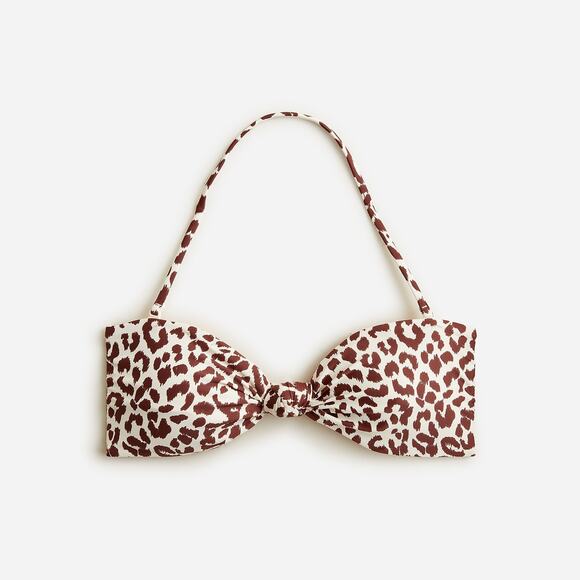 J.Crew Knot Bandeau Bikini Top Swimwear Leopard Print Brown Ivory Plus Size 3X - Picture 2 of 7